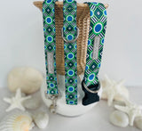 Green and blue geometric Lucky Love Dog collar and leash set