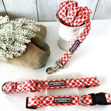 red gingham dog collar with bees