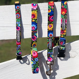 vivid black floral dog leash and collar
