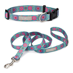 boho pink turquoise female dog collar and leash