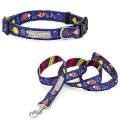 blue tropical fish dog collar and leash