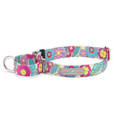 Funky retro bright floral martingale dog collar