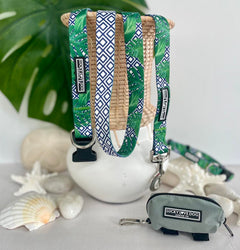 Green tropical dog collar and leash