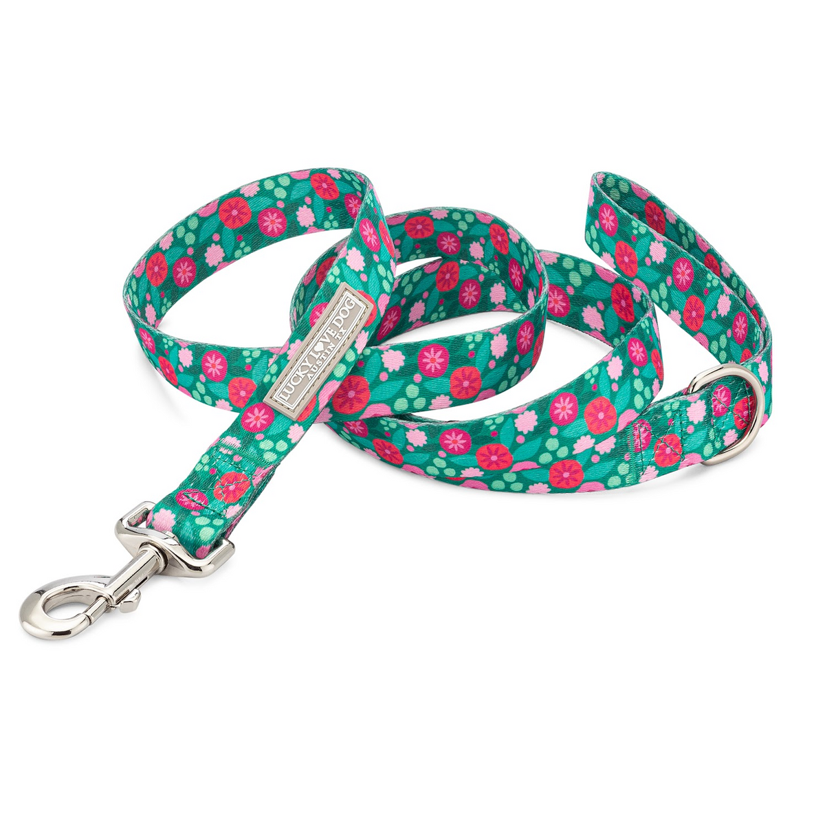 floral dog leash by Lucky Love Dog featuring a vibrant flower pattern