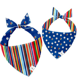 striped dog bandana with peace signs on reverse