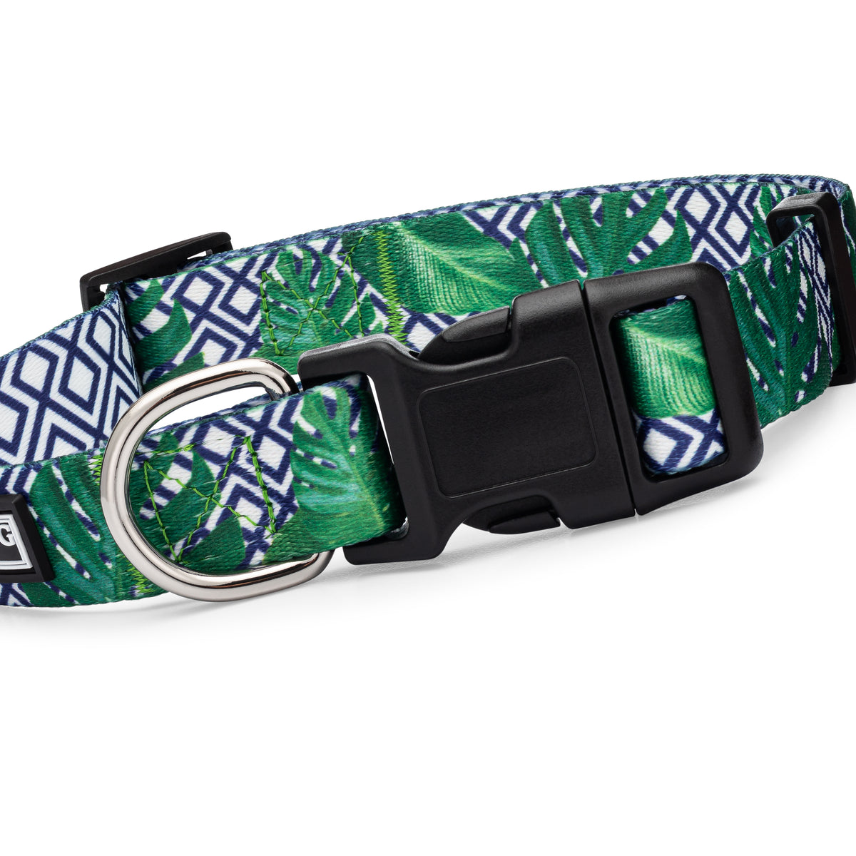Green and navy geometric dog collar