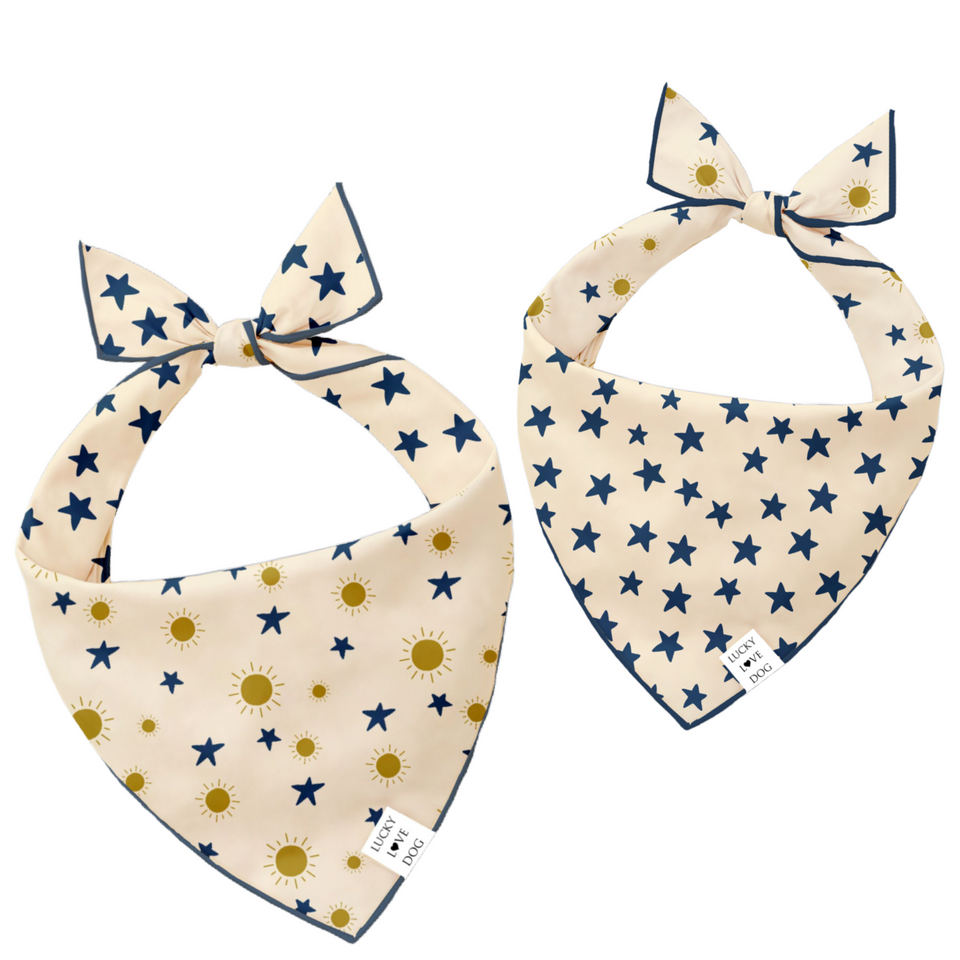 reversible dog bandana with suns and stars