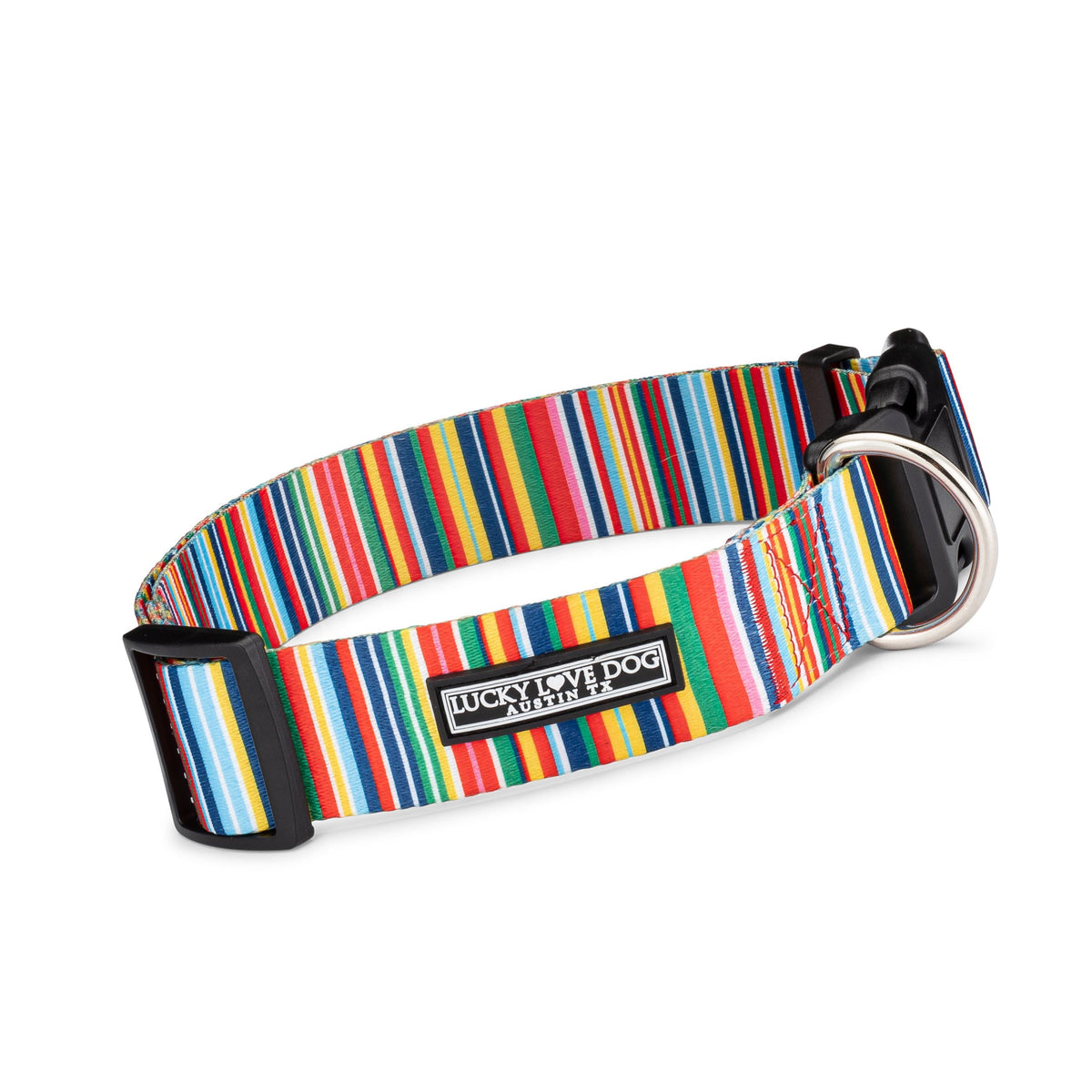 rainbow striped wide dog collar front