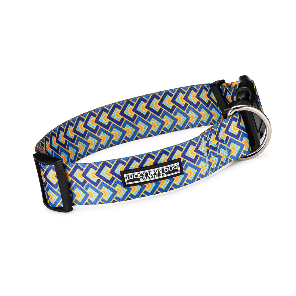 blue geometric male wide dog collar front