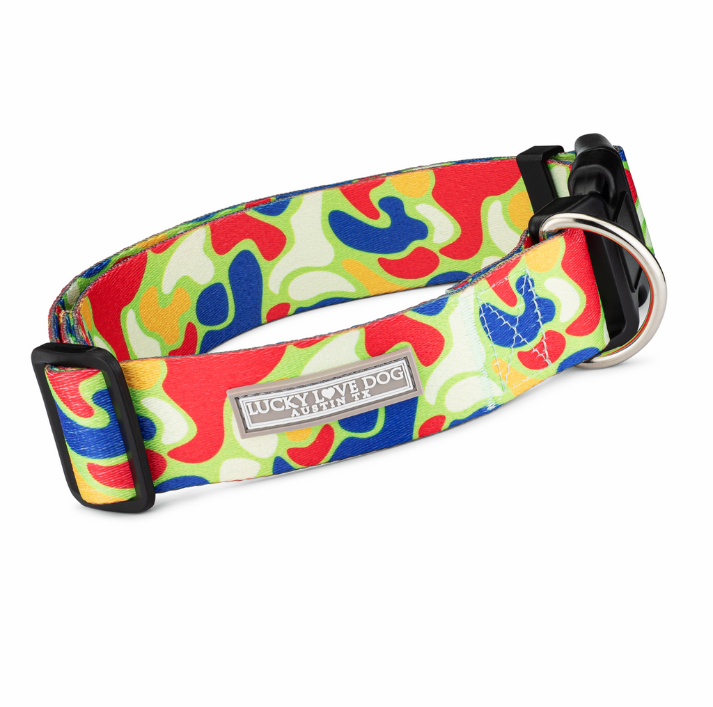 red blue yellow camo wide collar