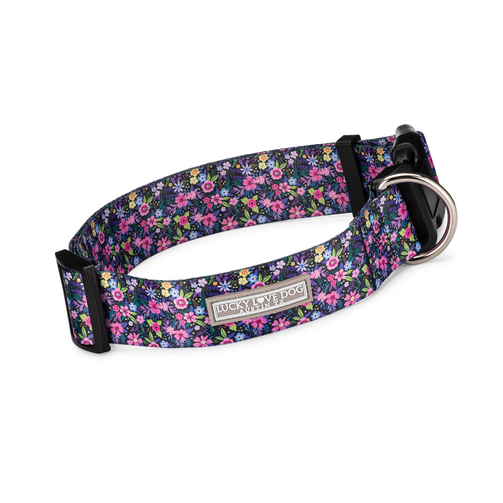 purple floral wide dog collar front