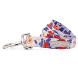 Strawberry and floral print dog leash with a silver clasp and Lucky Love Dog