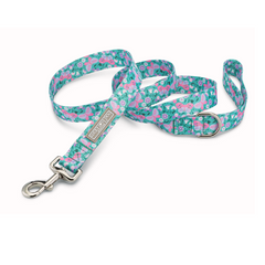 Floral patterned dog leash on a white background