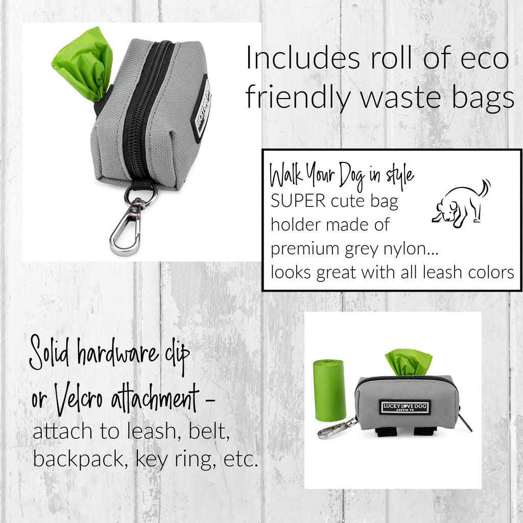 gray nylon waste bag holder for dog leashes
