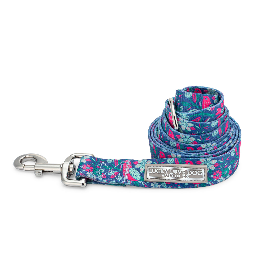 beautiful vintage blue bird and floral dog leash