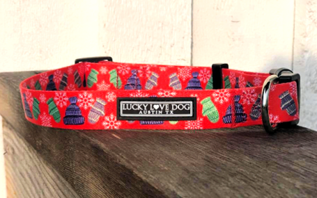 red mitten and hat christmas dog collar