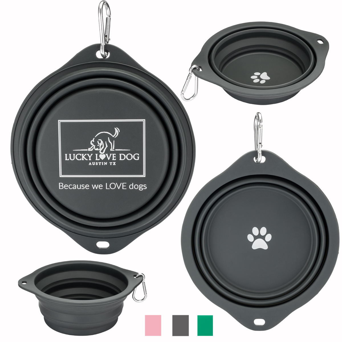 gray collapsible silicone travel bowl all views