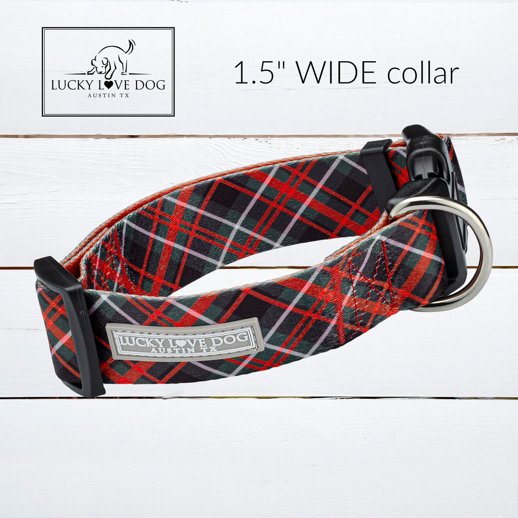 green and red plaid wide dog collar