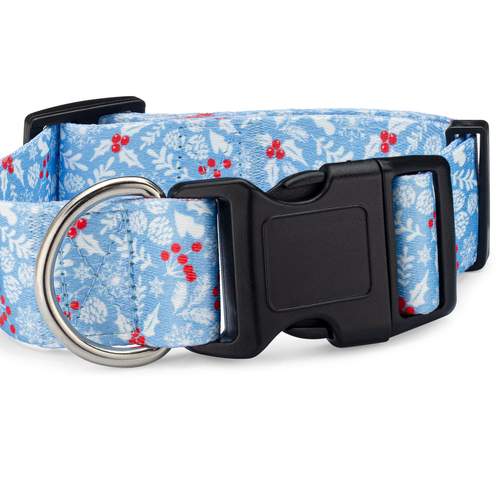 holly berry snowflake holiday dog collar buckle detail